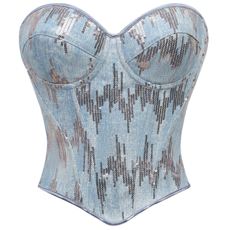 Blue Court Boning Corset Bra Tube Top Vest Body Shaping Top