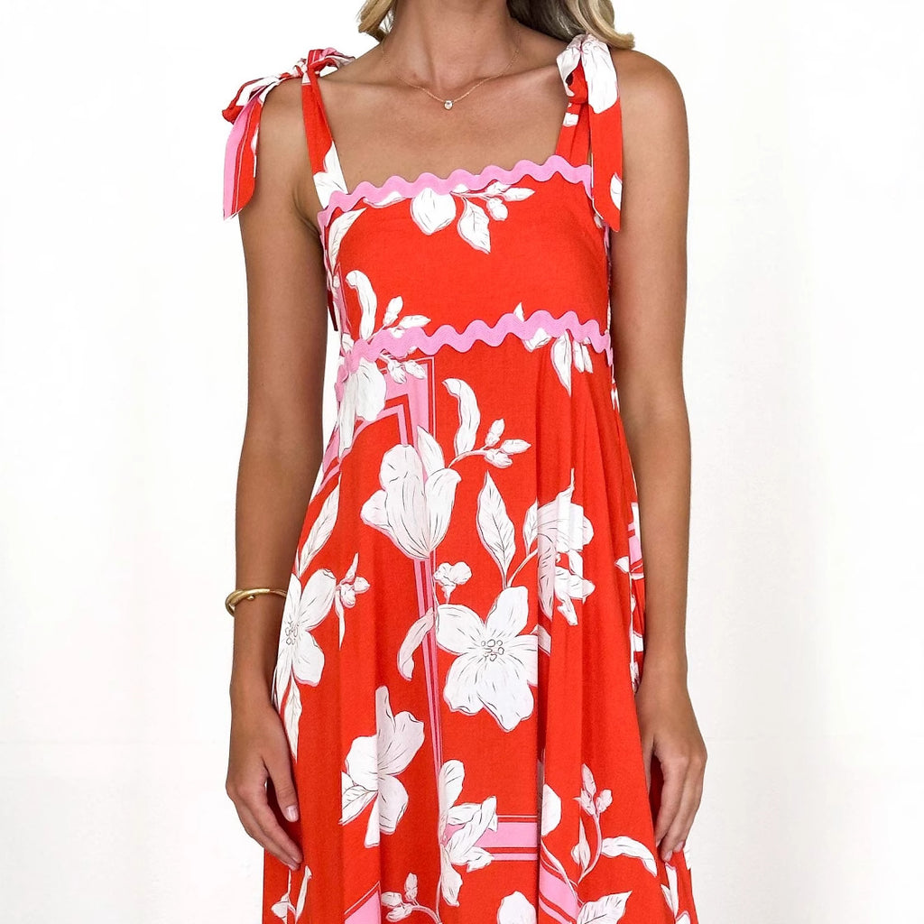 Women's Floral Wave Print Halter Dress