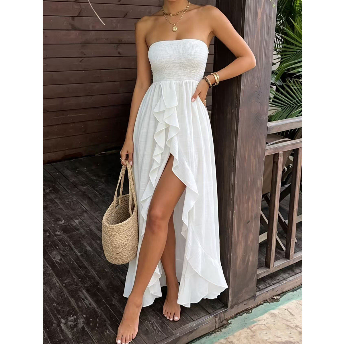 Women's Asymmetric Ruffle Midi Dress