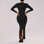 Women's Classic Wind Square Collar Dress Slim Ankle Length Sheath