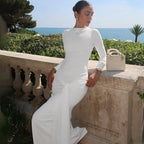 Fall round Neck Long Sleeve Fit Lace up Sheath Solid Color Dress