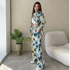 Women's Printed Loose Top High Waist Wide Leg Pants Women's Casual Sets