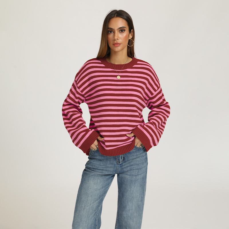 Autumn Winter SheIn Women Clothing Striped Sweater Loose
