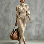 Turtleneck Velvet Waist-Defined Dress