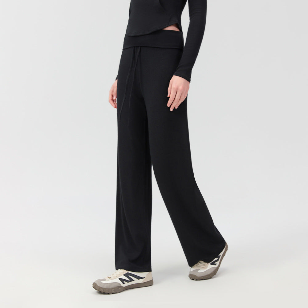 Women's Turn Up Athletic Trousers Loose Fitting Straight Leg Pants Yoga