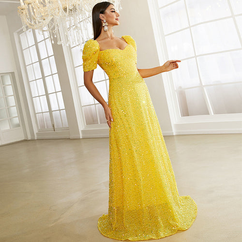 Women's Slim Fit Sexy Catwalk Flash Short Sleeved Fishtail Bridesmaid Dress Evening Dress Women Dress