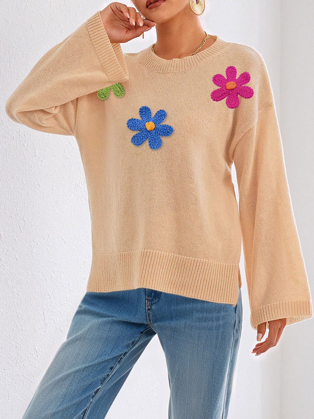 Apricot Top 3 Wool Flowers