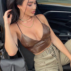 's V Neck Slim Short Crop Top Spaghetti Strap Tops