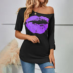 Women's T-Shirt Off Shoulder Irregular Asymmetric Sleeve Length Slim