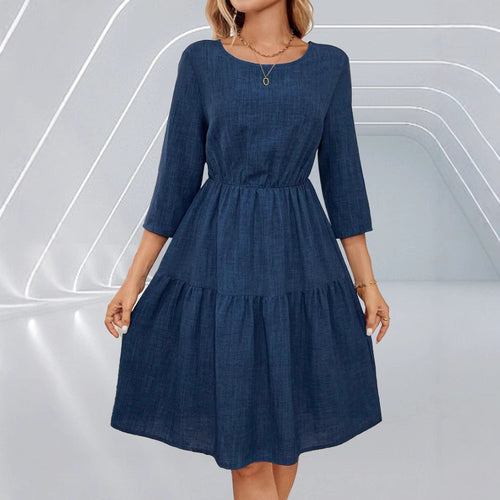 Women's Ruched Crew-Neck 3/4-Sleeve Dress