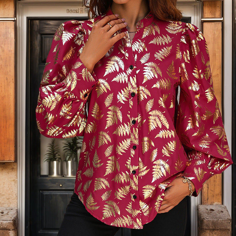 Bronzed Botanical Print Shirt