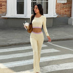 Contrast Color Cropped Long Sleeve Women High Waist Slim Fit