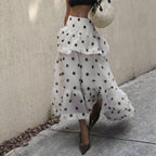 French Street Vacation Polka Dot Contrast Color Ruffled
