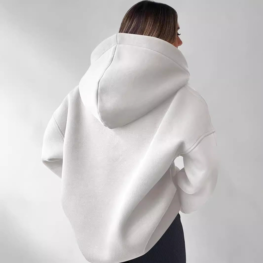 Women's Fall Winter Ladies Sweatshirt Solid Color Long Sleeve Hooded Solid Color Loose Sweater Women Top