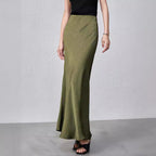 Summer Satin High Waist Elastic Hand-Held Pattern Skirt