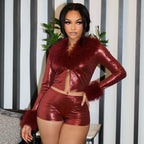 Women's Winter Python Pattern Bronzing Plush Long Sleeved Top Tight
