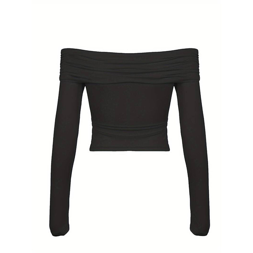 Women's Women Clothing Sexy Adult Lady Like Woman T Shirt Autumn Winter Boat Collar Off The Shoulder Elegant Short Top