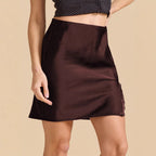 Satin Lace Split High Waist Elastic Short Hip Skirt