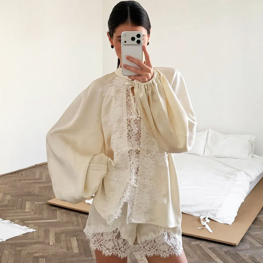 High Grade Milky White Ice Silk Satin Lace Flounce Trim