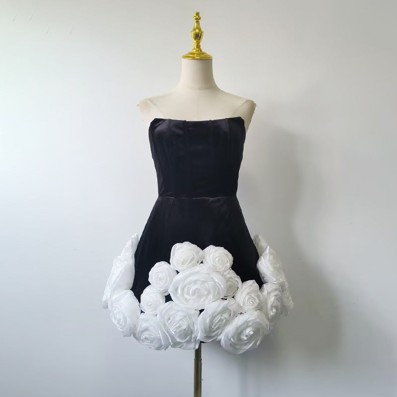 Women's Velvet Strapless Floral Dress