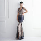 Women's Gradient Sequin Beaded Party Dress Long Cocktail Slim Fit Evening