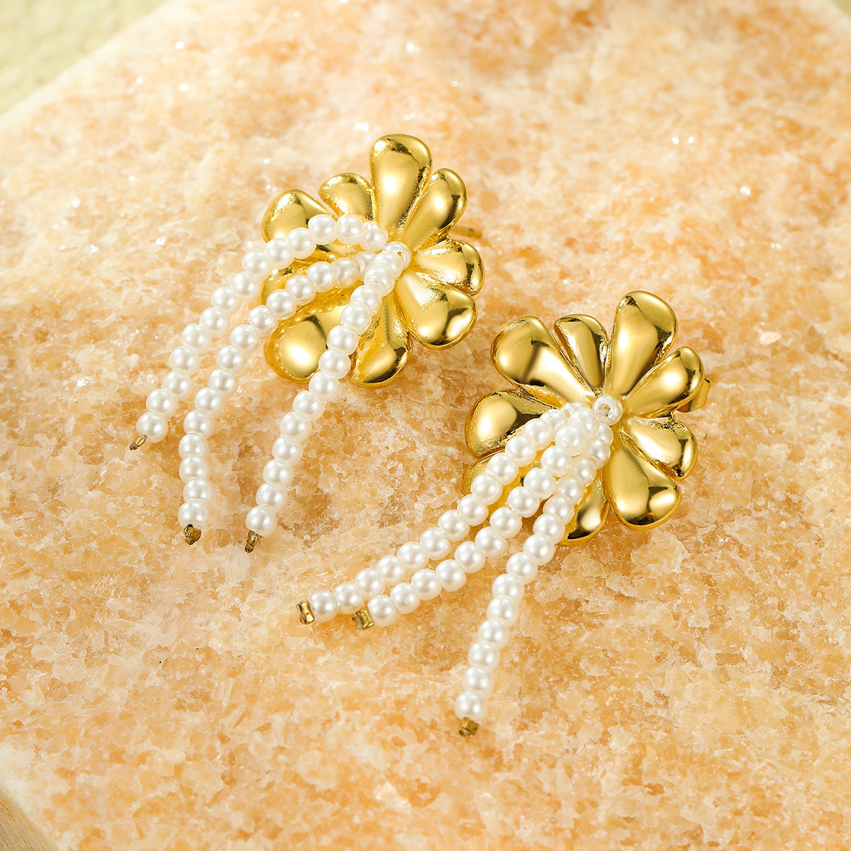 Floral Pearl Tassel Earrings