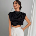 Women's Pleated Batwing Sleeve Satin Top