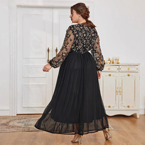 Women's V-Neck Floral Lace Belted A-Line Maxi Dress