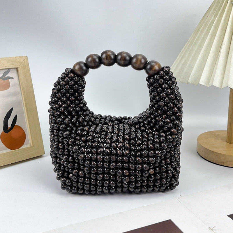 Women's Wooden Beaded Woven Handbag