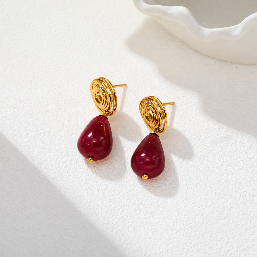 Women's Red Agate Water Drop Earrings