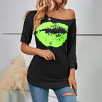 Women's T-Shirt Off Shoulder Irregular Asymmetric Sleeve Length Slim