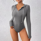 Striped Knit Hooded Long Sleeve Jumpsuit