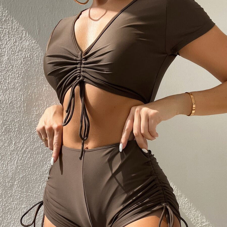 Drawstring Neck Bikini Swimwear