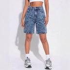 Summer Denim Shorts Women Blue Washed Distressed Loose