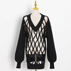 Women's V-Neck Mesh Knit Sweater Top