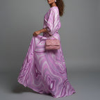 Women's Spring Contrast Color Printed Slim Fit Round Neck Skirt Set