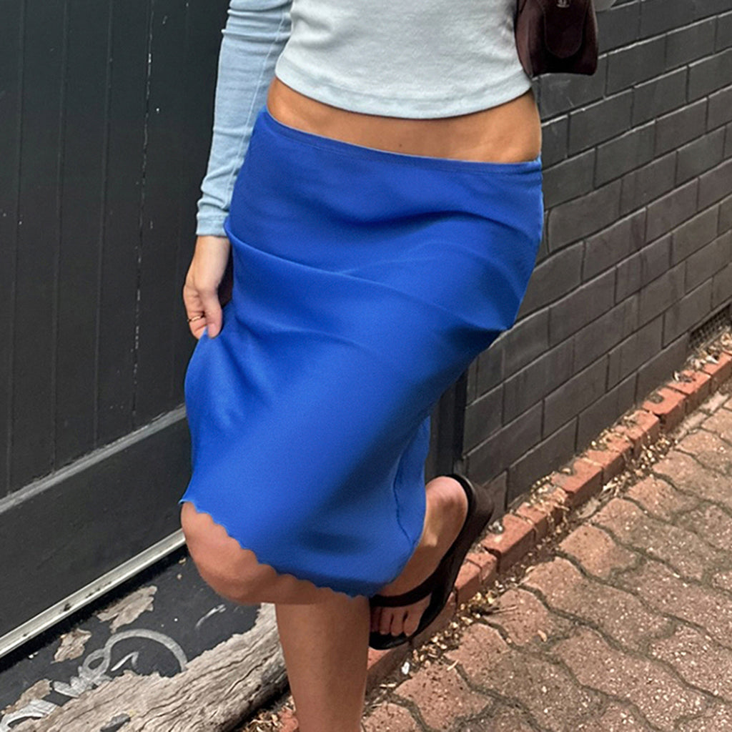 Casual Skirt Summer Blue Grenadine Double Layer Wooden Ear
