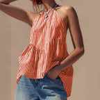 Women's Summer Women Wear Striped Lace Up Backless Women Top Sexy