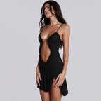 Mesh V-Neck Ruffle Bodycon Mini Dress