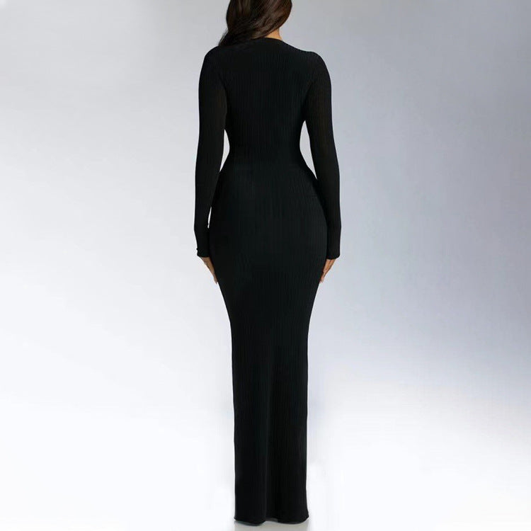 Women's Deep V-Neck Long Sleeve Sheath Dress