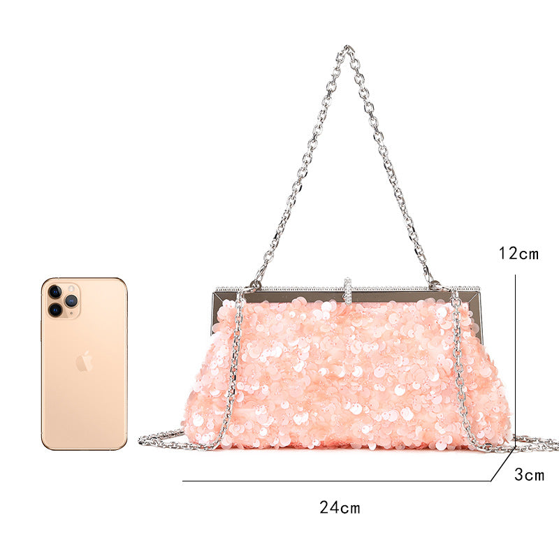 Women's Sequin Hard-Frame Chain Clutch