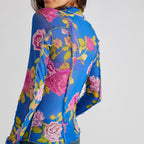 Floral Print Mock Neck Slim Fit Top