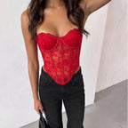 Women's Rose Mesh Boned Corset Top