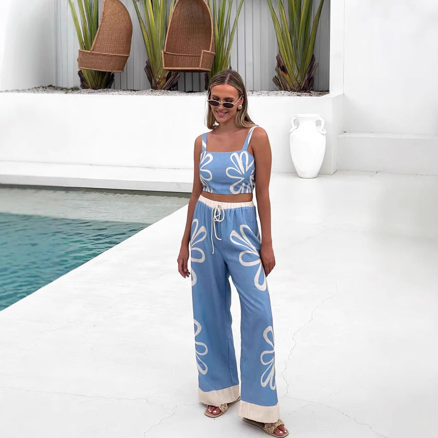 Women's Floral Sling Top Wide Leg Pants