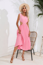 Hollowed Out Cropped Outfit Pleated Dress Sleeveless Swing Mid Length Vest Dress Women Women Clothing