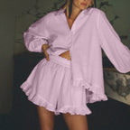 Striped Puff-Sleeve Shirt & Shorts Set