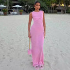 Cotton Crew-Neck Sleeveless Bodycon Maxi Dress