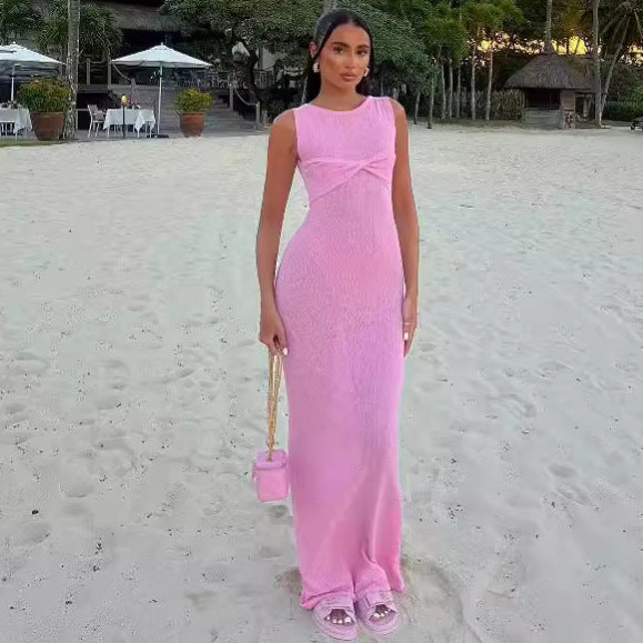 Cotton Crew-Neck Sleeveless Bodycon Maxi Dress