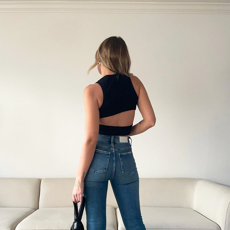 Basic Vest Slim Short Hollow Out Cutout Vest Top
