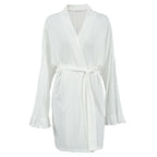 Autumn Jacquard Breathable Nightgown Long Sleeve Cardigan Lace up Women Knitted Casual Wear